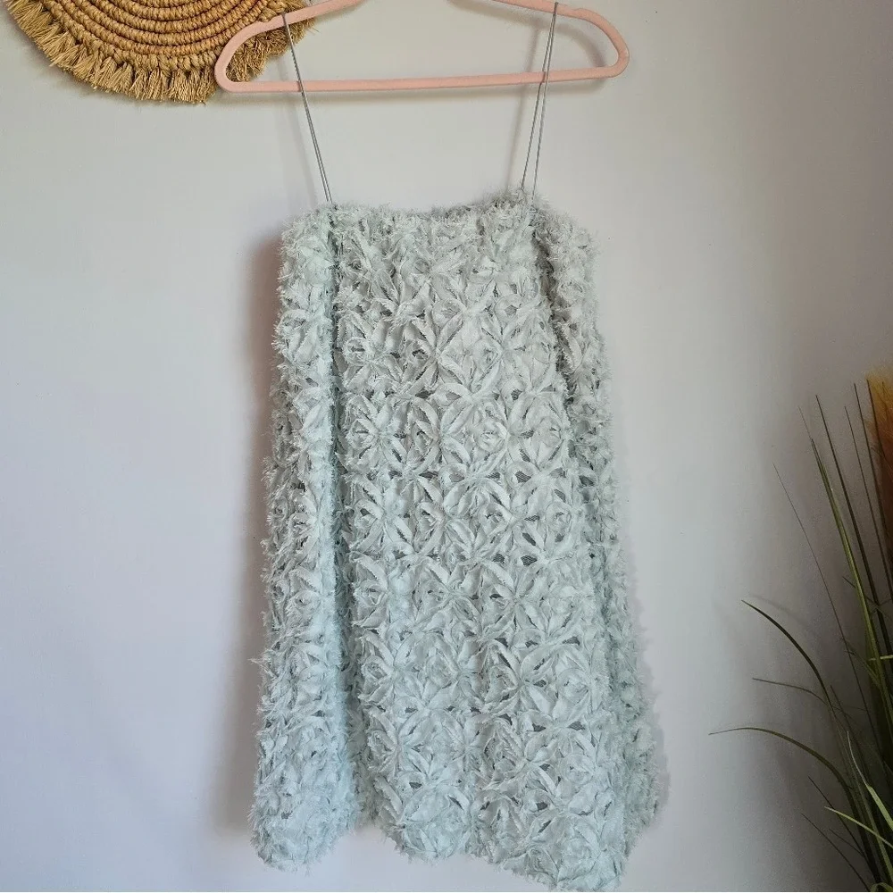 Anthropologie NEW Sunday in Brooklyn Blue Textured Floral Tulle Dress SZ Medium